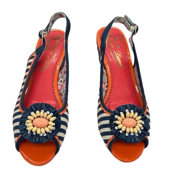 Poetic Licence London Pinup Orange/Navy Sunflower Espadrille Open-toe Heels 8.5